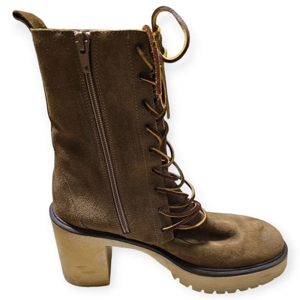 FREE PEOPLE Lace Up DYLAN Suede/Leather Chunky Heel Boot